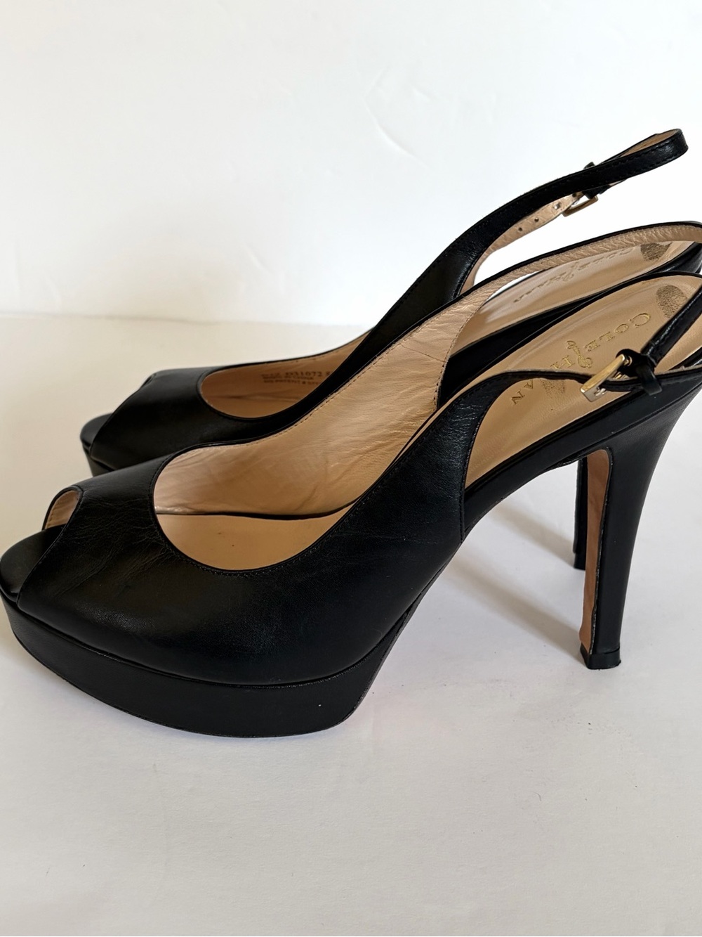Cole Haan Black Leather Peep-Toe Slingback Heels Women’s Size 8 - Picture 3 of 8